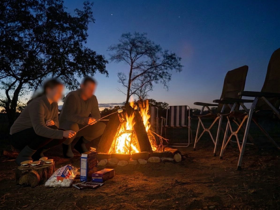 man in front of a camp fire